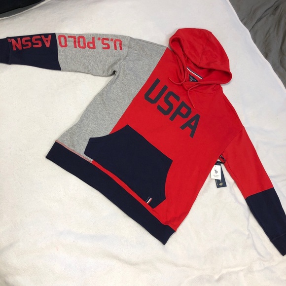 U.S. Polo Assn. NWT Red, Blue, & Gray Color Block Hoodie size M - Picture 3 of 10